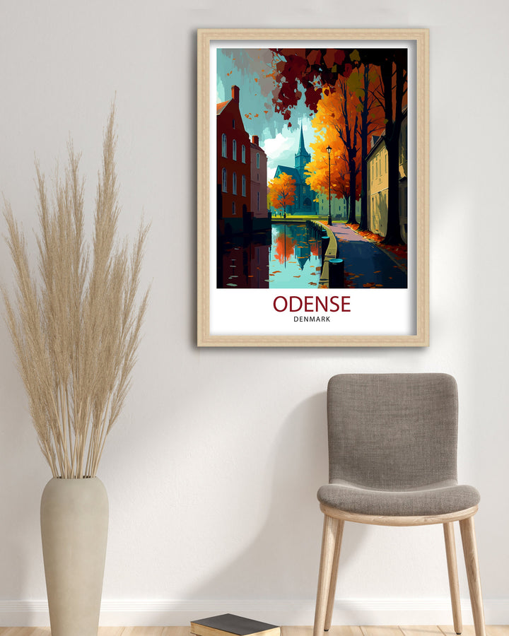 Odense Denmark Travel Print Odense Wall Art Denmark Travel Poster Odense Cityscape Illustration Odense Home Decor Denmark Gift