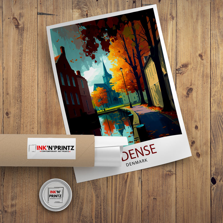 Odense Denmark Travel Print Odense Wall Art Denmark Travel Poster Odense Cityscape Illustration Odense Home Decor Denmark Gift