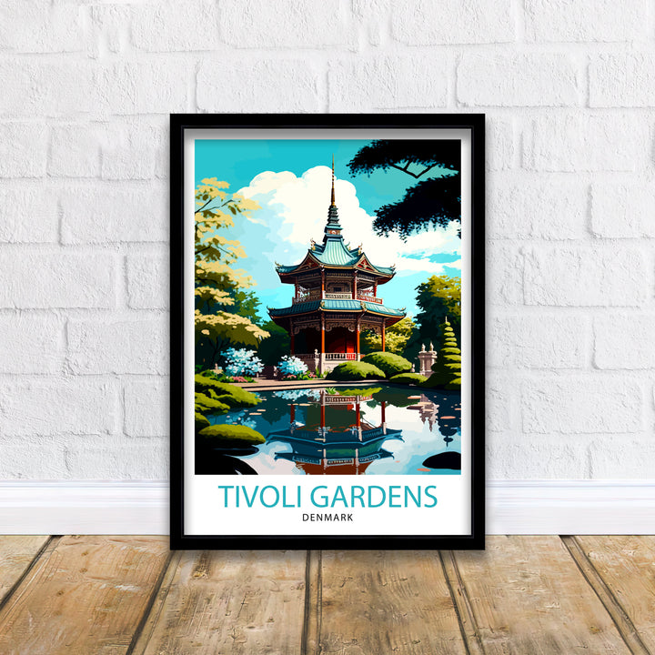 Tivoli Gardens Travel Print Tivoli Wall Decor Denmark Travel Poster Tivoli Illustration Tivoli Gift Tivoli Home Decor