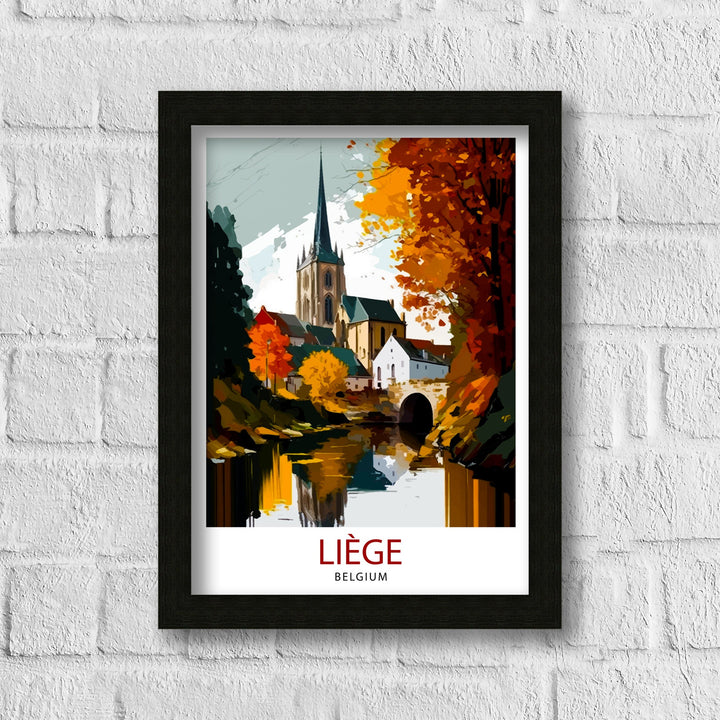 Liege Belgium Travel Print Wall Decor, Home Living Decor Liege Illustration Travel Poster, Belgium Gift Home