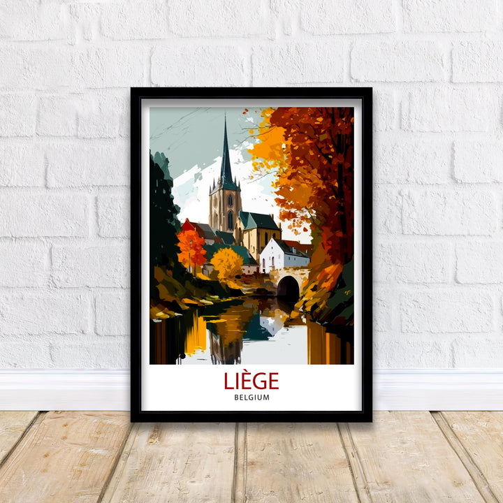 Liege Belgium Travel Print Wall Decor, Home Living Decor Liege Illustration Travel Poster, Belgium Gift Home