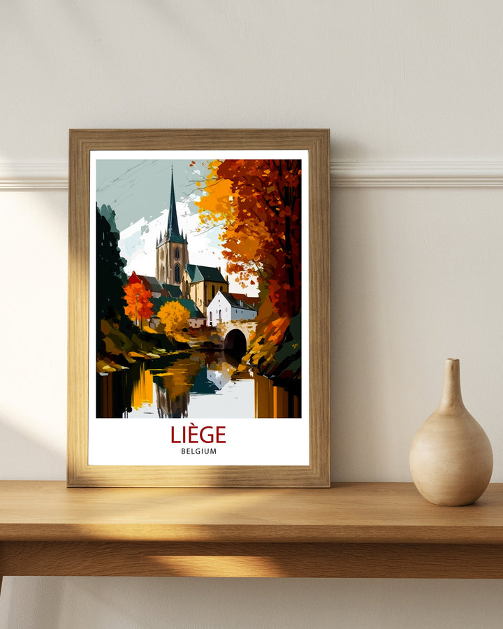 Liege Belgium Travel Print Wall Decor, Home Living Decor Liege Illustration Travel Poster, Belgium Gift Home