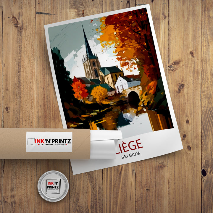 Liege Belgium Travel Print Wall Decor, Home Living Decor Liege Illustration Travel Poster, Belgium Gift Home