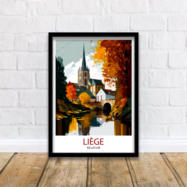 Liege Belgium Travel Print Wall Decor, Home Living Decor Liege Illustration Travel Poster, Belgium Gift Home