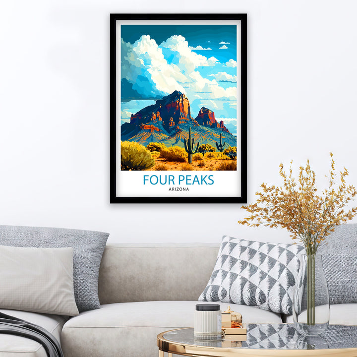Four Peaks Arizona Travel Print| Mountain Wall Decor Arizona Landscape Poster Four Peaks Art Print Southwest Travel Poster Arizona Wall Art