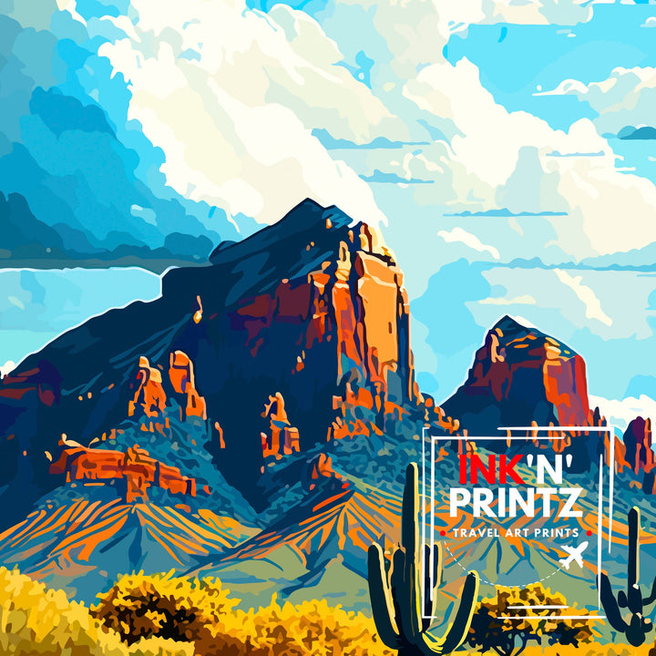 Four Peaks Arizona Travel Print| Mountain Wall Decor Arizona Landscape Poster Four Peaks Art Print Southwest Travel Poster Arizona Wall Art