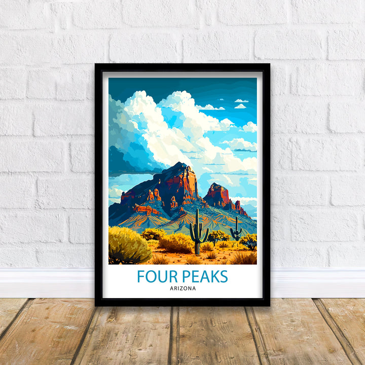 Four Peaks Arizona Travel Print| Mountain Wall Decor Arizona Landscape Poster Four Peaks Art Print Southwest Travel Poster Arizona Wall Art