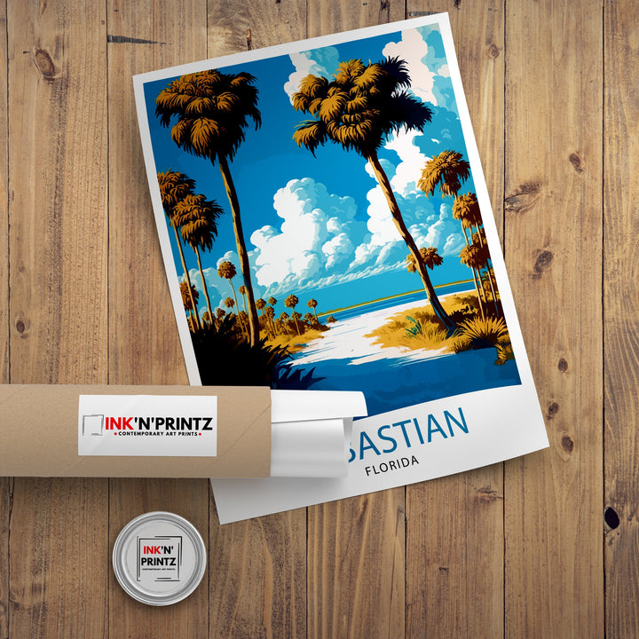 Sebastian Florida Travel Poster|, Coastal Wall Art, Beach Decor, Florida Landscape Poster, Tropical Home Decor