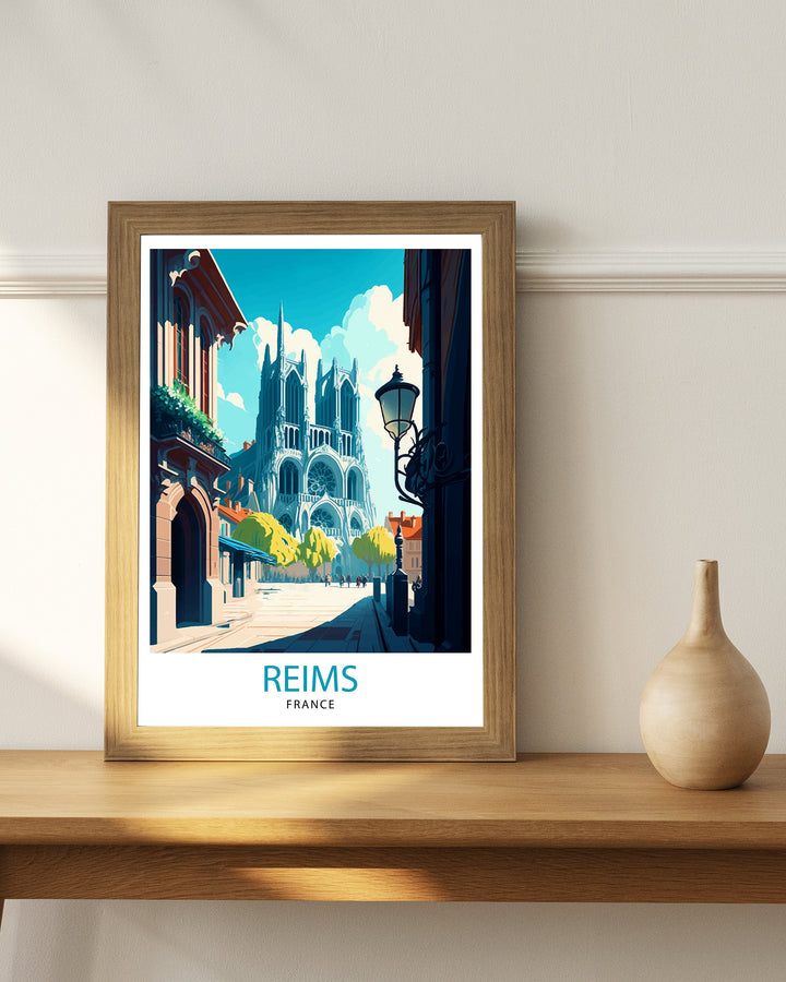 Reims France Travel Print Reims Wall Decor Reims Home Living Decor Reims France Illustration Travel Poster Gift for Reims France Home Decor