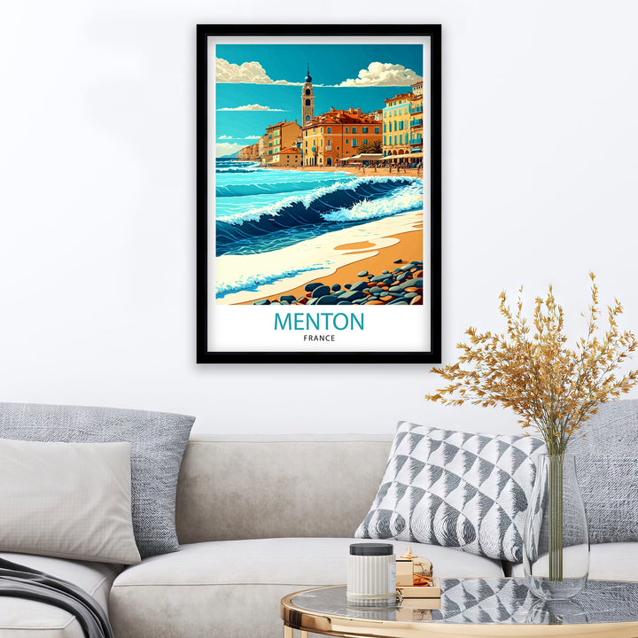 Menton France Travel Print Menton Wall Decor Menton Home Living Decor Menton France Illustration Travel Poster Gift for Menton France