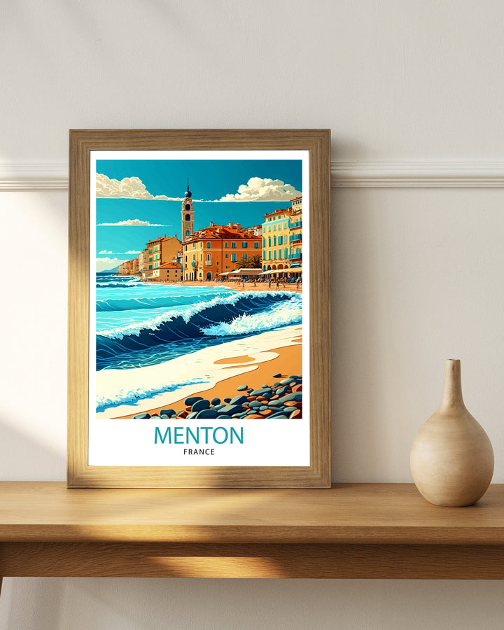 Menton France Travel Print Menton Wall Decor Menton Home Living Decor Menton France Illustration Travel Poster Gift for Menton France