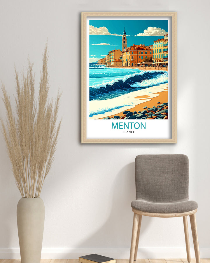 Menton France Travel Print Menton Wall Decor Menton Home Living Decor Menton France Illustration Travel Poster Gift for Menton France