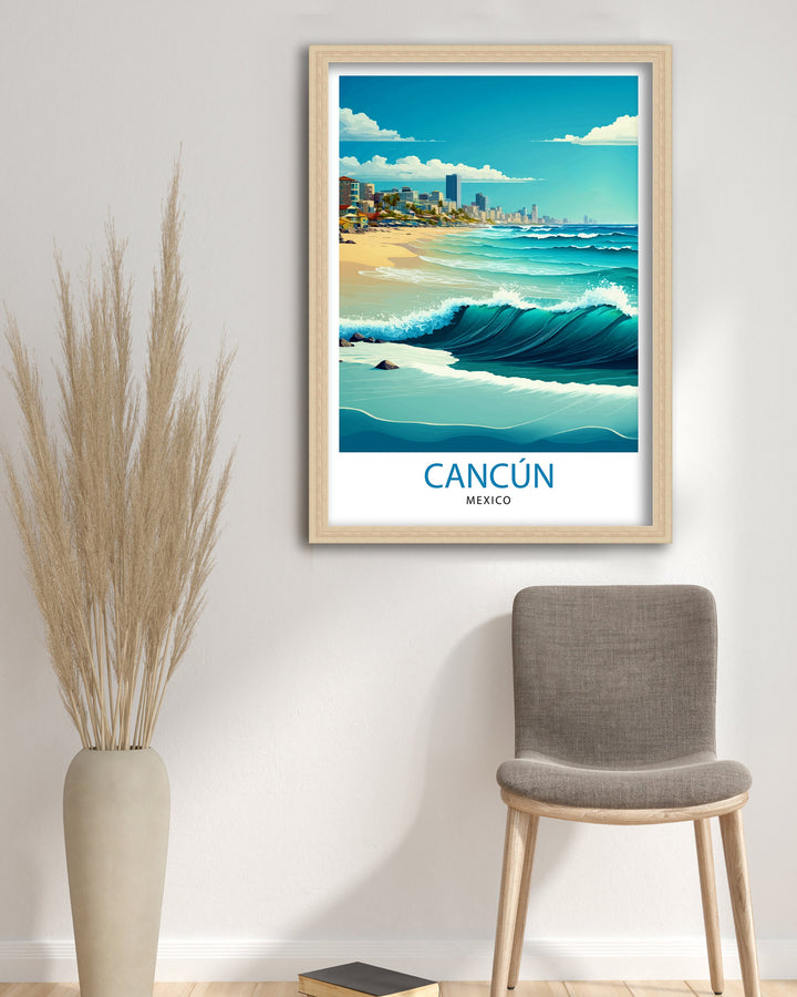 Cancun Mexico Travel Print Cancun Wall Decor Cancun Home Living Decor Cancun Illustration Travel Poster Gift for Cancun Mexico Home Decor