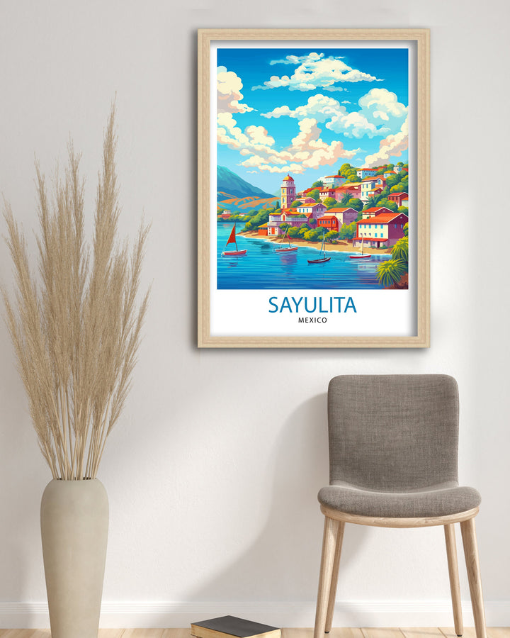 Sayulita Mexico Travel Print Sayulita Wall Decor Sayulita Home Living Decor Sayulita Mexico Illustration Travel Poster Gift for Sayulita