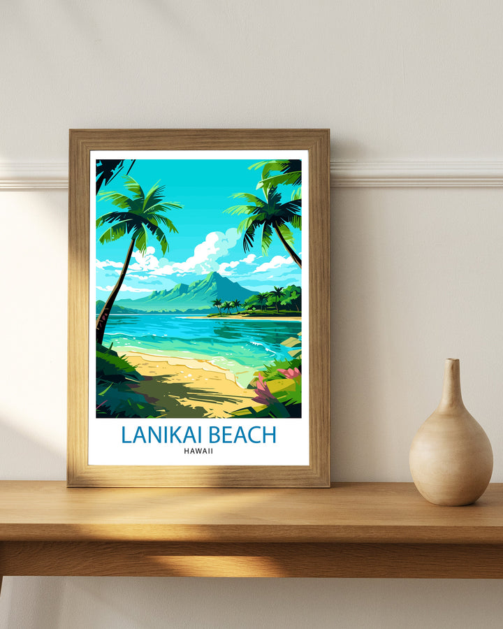 Lanikai Beach Travel Print Lanikai Wall Decor Lanikai Poster Hawaii Travel Prints Lanikai Art Print Lanikai Illustration Lanikai Wall Art