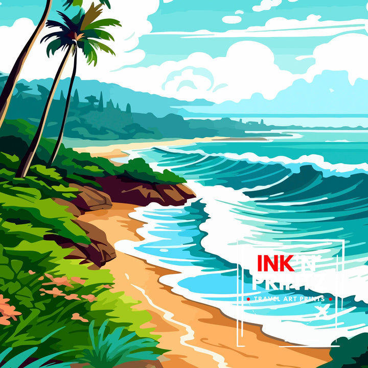 Poipu Beach Kauai Travel Print Poipu Beach Wall Decor Poipu Beach Poster Hawaii Travel Prints Poipu Beach Art Print Poipu Beach Illustration