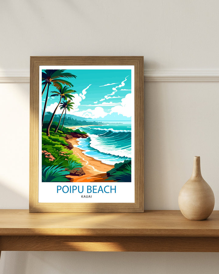 Poipu Beach Kauai Travel Print Poipu Beach Wall Decor Poipu Beach Poster Hawaii Travel Prints Poipu Beach Art Print Poipu Beach Illustration
