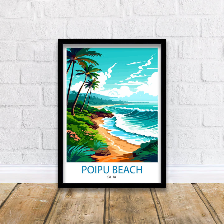 Poipu Beach Kauai Travel Print Poipu Beach Wall Decor Poipu Beach Poster Hawaii Travel Prints Poipu Beach Art Print Poipu Beach Illustration