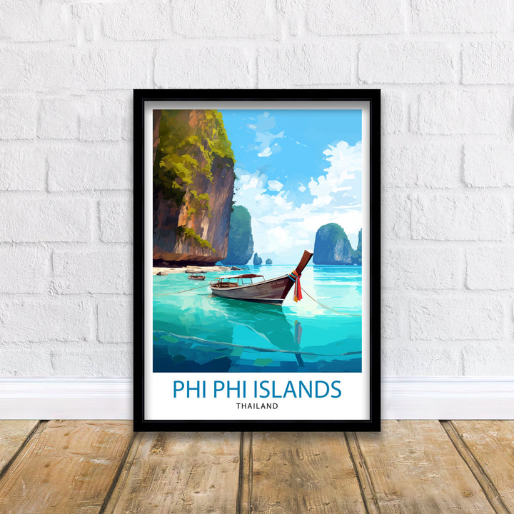 Phi Phi Islands Thailand Travel Print Tropical Wall Decor Phi Phi Islands Poster Beach Travel Prints Thailand Art Print Island Illustration