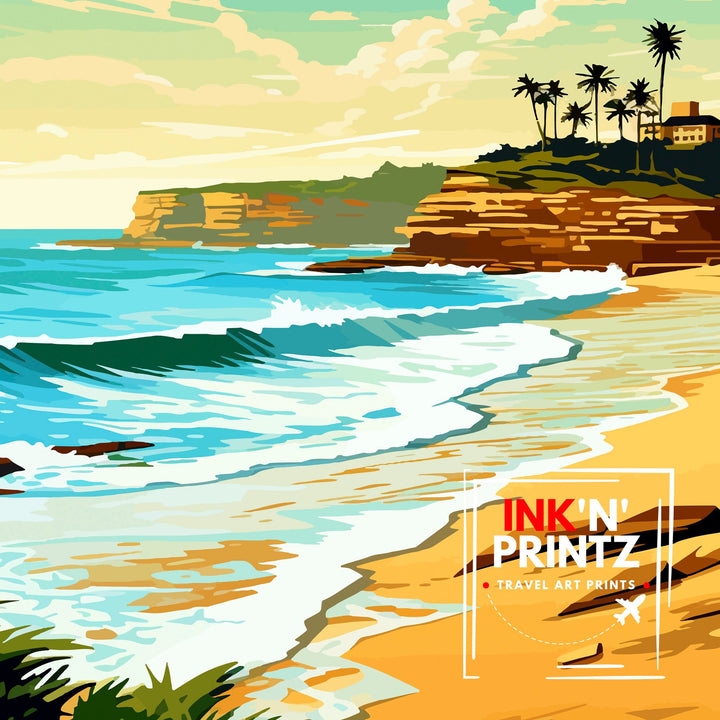 Terrigal Beach Australia Travel Print Coastal Wall Decor Terrigal Beach Poster Australian Beach Prints Beach Art Print Ocean Illustration