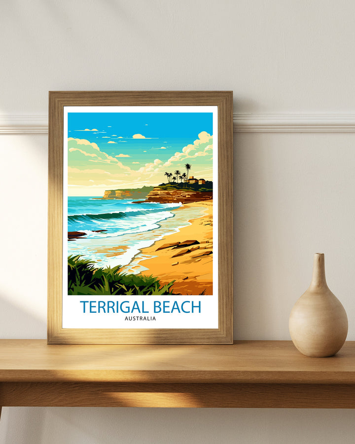 Terrigal Beach Australia Travel Print Coastal Wall Decor Terrigal Beach Poster Australian Beach Prints Beach Art Print Ocean Illustration