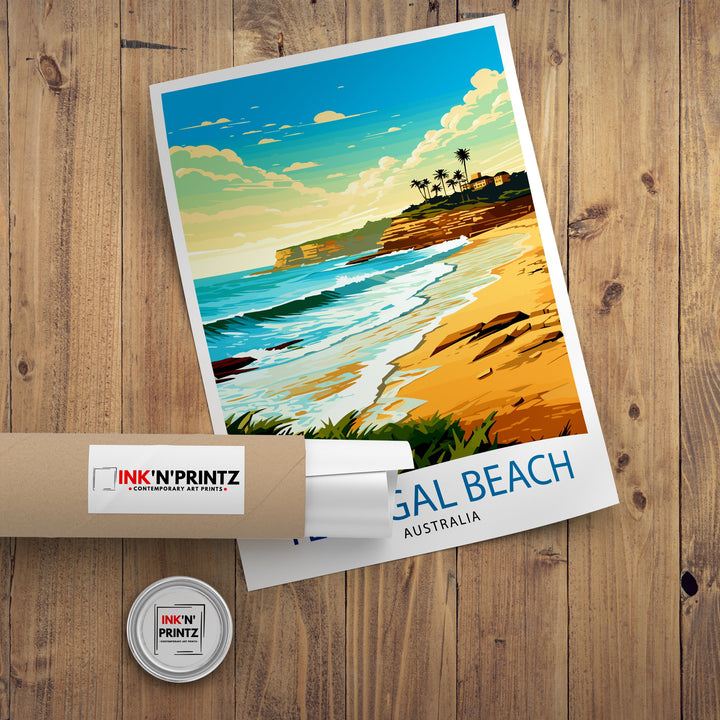 Terrigal Beach Australia Travel Print Coastal Wall Decor Terrigal Beach Poster Australian Beach Prints Beach Art Print Ocean Illustration
