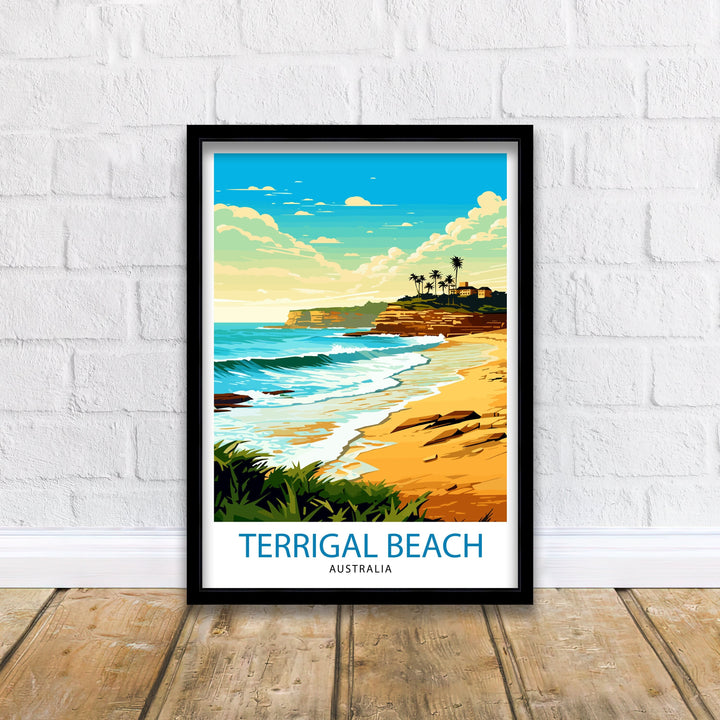 Terrigal Beach Australia Travel Print Coastal Wall Decor Terrigal Beach Poster Australian Beach Prints Beach Art Print Ocean Illustration