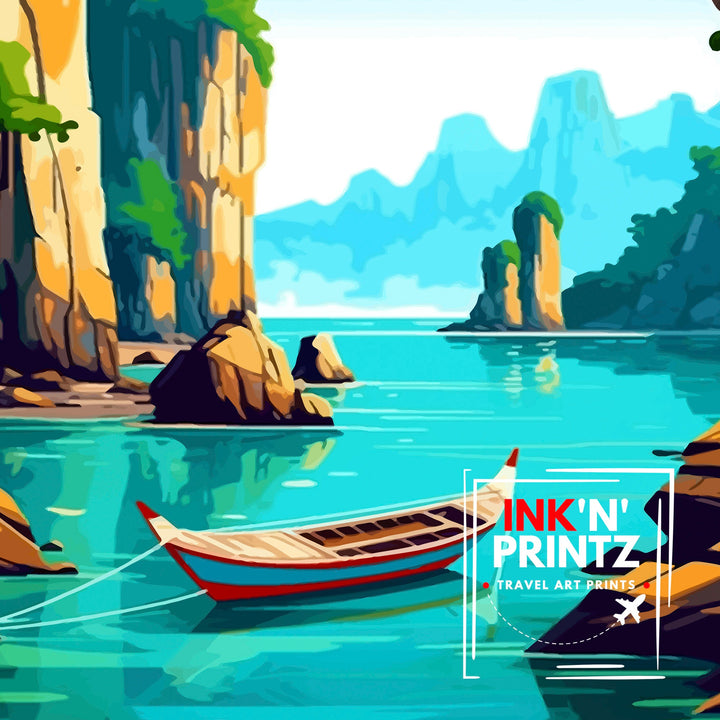Phuket Thailand Travel Print Tropical Paradise Wall Decor Phuket Island Poster Thailand Travel Prints Beach Art Print Phuket Illustration