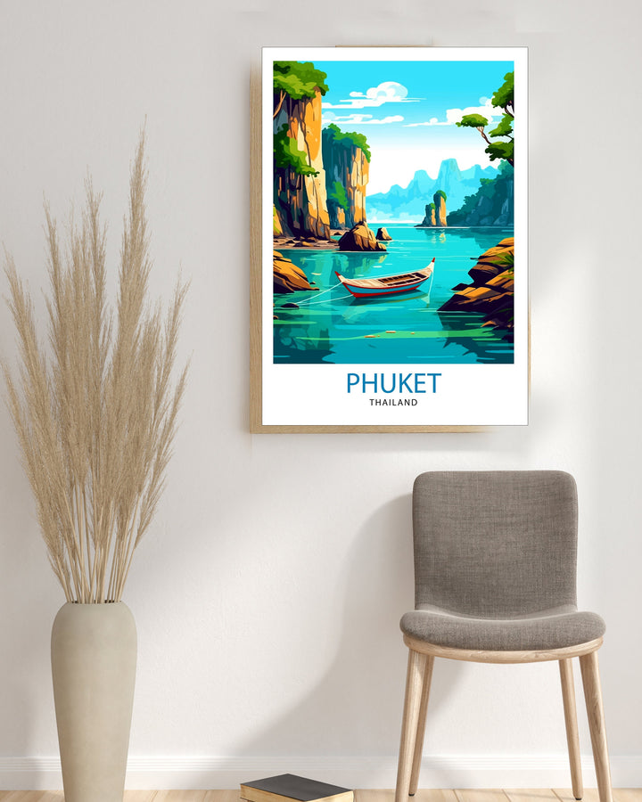 Phuket Thailand Travel Print Tropical Paradise Wall Decor Phuket Island Poster Thailand Travel Prints Beach Art Print Phuket Illustration