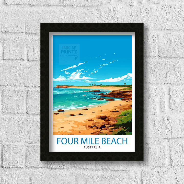Four Mile Beach Australia Travel Print Tropical Wall Decor Coastal Poster Beach Art Print Australia Travel Prints Beach Illustration Beach