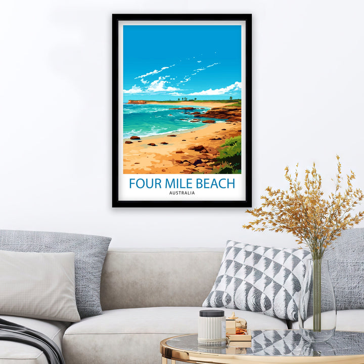 Four Mile Beach Australia Travel Print Tropical Wall Decor Coastal Poster Beach Art Print Australia Travel Prints Beach Illustration Beach