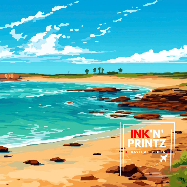 Four Mile Beach Australia Travel Print Tropical Wall Decor Coastal Poster Beach Art Print Australia Travel Prints Beach Illustration Beach