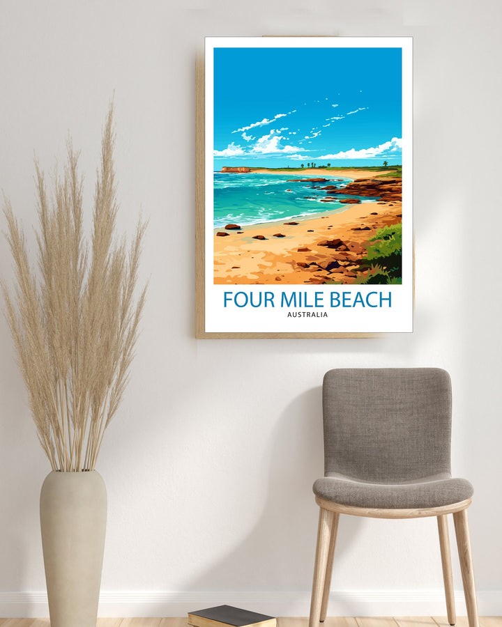 Four Mile Beach Australia Travel Print Tropical Wall Decor Coastal Poster Beach Art Print Australia Travel Prints Beach Illustration Beach