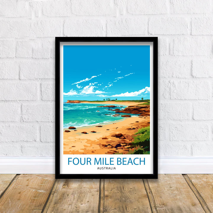 Four Mile Beach Australia Travel Print Tropical Wall Decor Coastal Poster Beach Art Print Australia Travel Prints Beach Illustration Beach