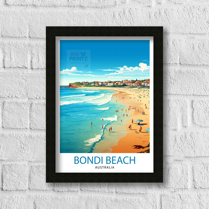 Bondi Beach Australia Travel Print Coastal Wall Decor Bondi Beach Poster Australian Beach Prints Beach Art Print Surfing Illustration Beach