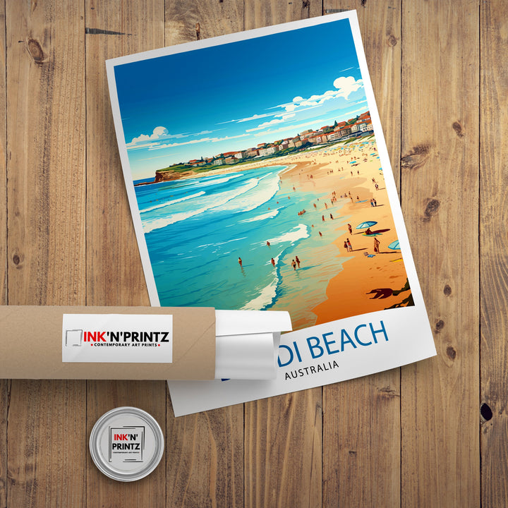 Bondi Beach Australia Travel Print Coastal Wall Decor Bondi Beach Poster Australian Beach Prints Beach Art Print Surfing Illustration Beach