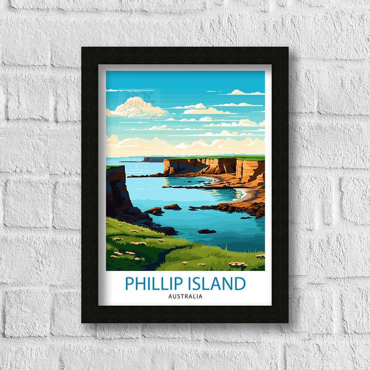 Phillip Island Australia Travel Print Coastal Wall Decor Phillip Island Poster Australian Travel Prints Island Art Print Nature Illustration