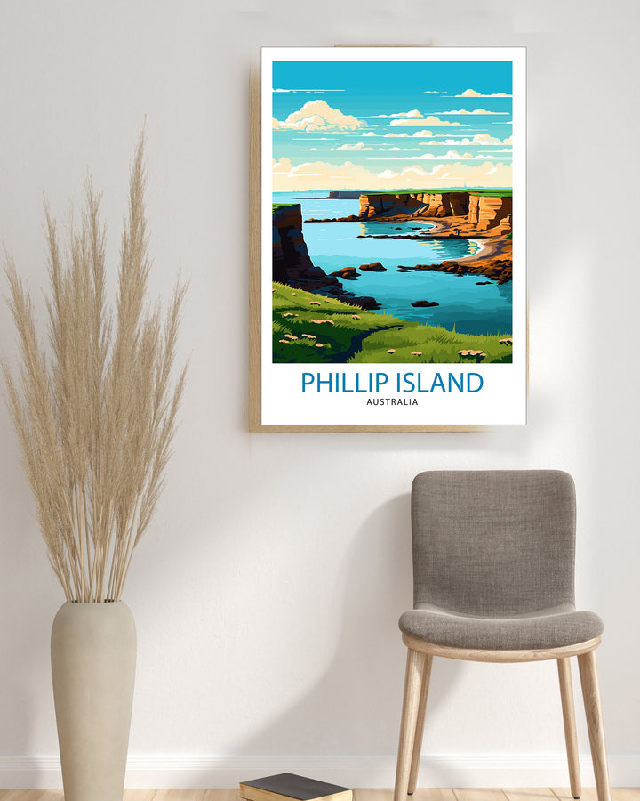 Phillip Island Australia Travel Print Coastal Wall Decor Phillip Island Poster Australian Travel Prints Island Art Print Nature Illustration