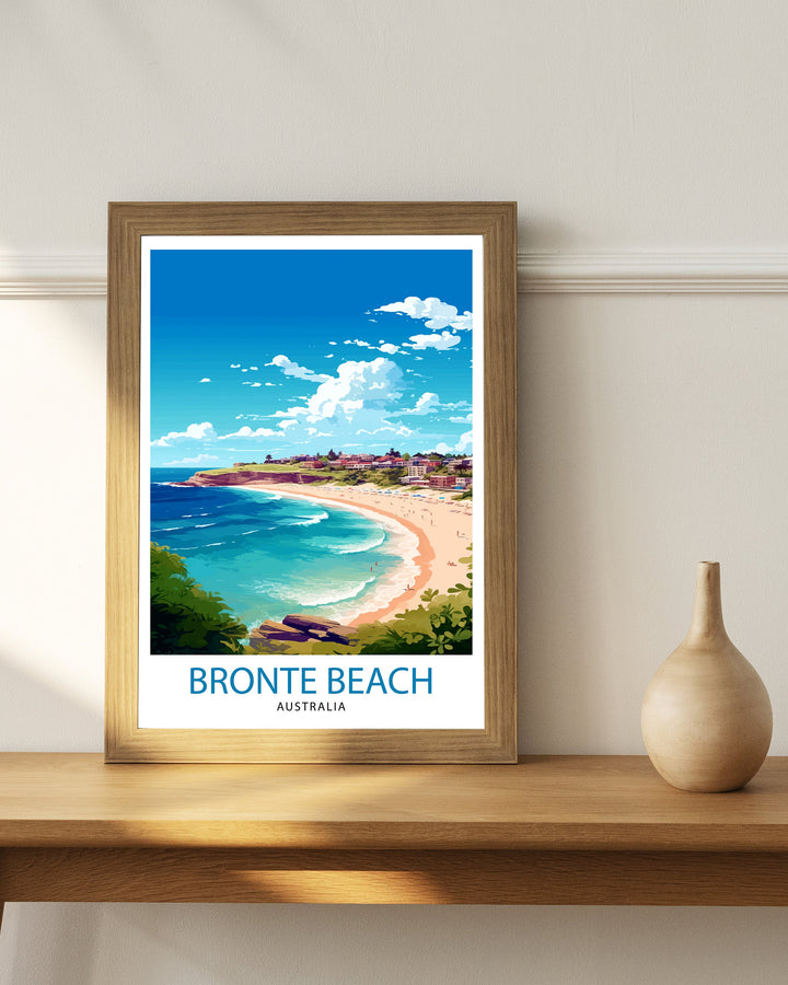 Bronte Beach Australia Travel Print Coastal Wall Decor Bronte Beach Poster Australian Beach Prints Beach Art Print Bronte Beach Illustration