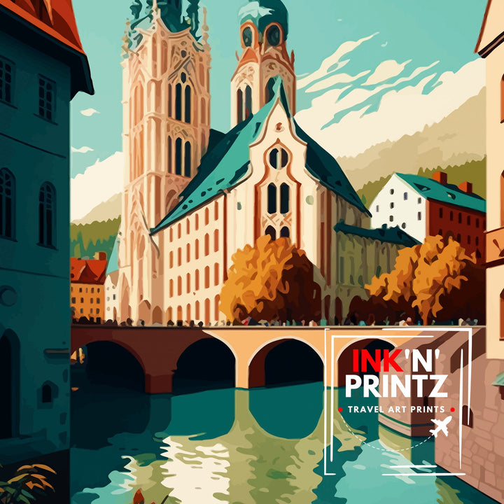 Steyr Austria Travel Print Steyr Wall Decor Steyr Poster Austrian Travel Prints Steyr Art Print Steyr Illustration Steyr Wall