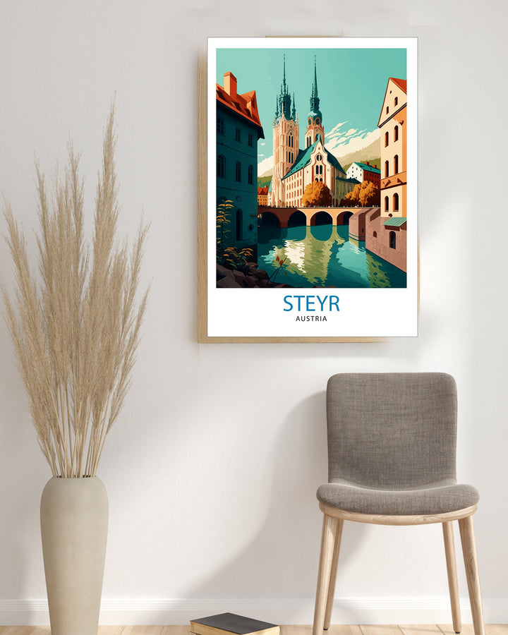 Steyr Austria Travel Print Steyr Wall Decor Steyr Poster Austrian Travel Prints Steyr Art Print Steyr Illustration Steyr Wall