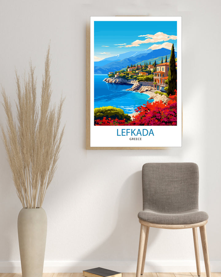 Lefkada Greece Travel Print Lefkada Wall Decor Lefkada Poster Greece Travel Prints Lefkada Art Print Lefkada Illustration Lefkada Wall Art