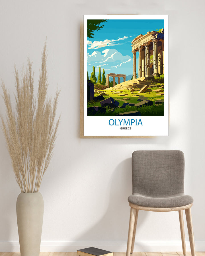 Olympia Greece Travel Print Ancient Olympia Wall Decor Greek Mythology Poster Greece Travel Prints Olympia Art Print Historical Illustration