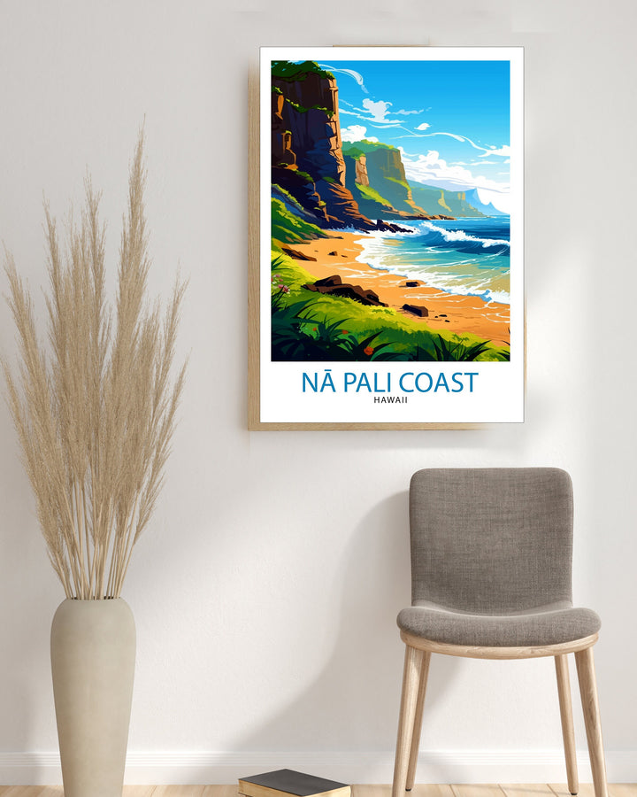 Na Pali Coast Travel Print Na Pali Coast Wall Decor Na Pali Coast Poster Hawaii Travel Prints Na Pali Coast Art Print Na Pali Coast