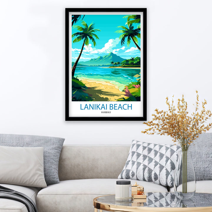 Lanikai Beach Travel Print Lanikai Wall Decor Lanikai Poster Hawaii Travel Prints Lanikai Art Print Lanikai Illustration Lanikai Wall Art