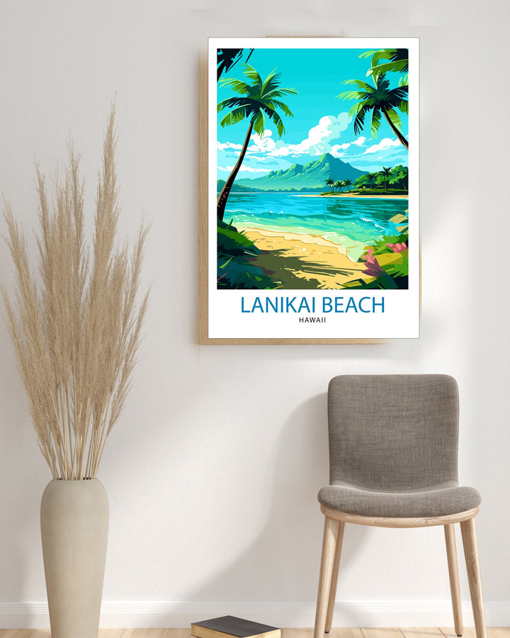 Lanikai Beach Travel Print Lanikai Wall Decor Lanikai Poster Hawaii Travel Prints Lanikai Art Print Lanikai Illustration Lanikai Wall Art