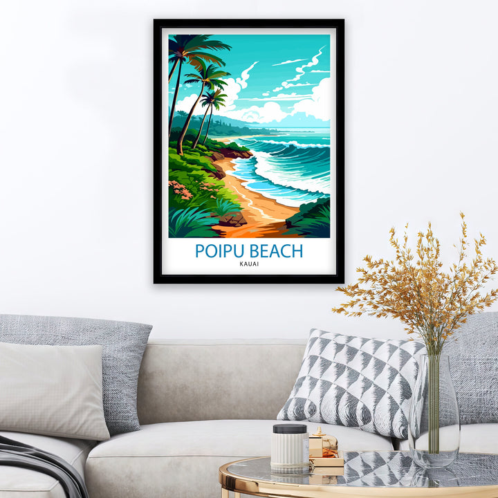 Poipu Beach Kauai Travel Print Poipu Beach Wall Decor Poipu Beach Poster Hawaii Travel Prints Poipu Beach Art Print Poipu Beach Illustration