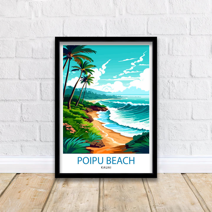 Poipu Beach Kauai Travel Print Poipu Beach Wall Decor Poipu Beach Poster Hawaii Travel Prints Poipu Beach Art Print Poipu Beach Illustration