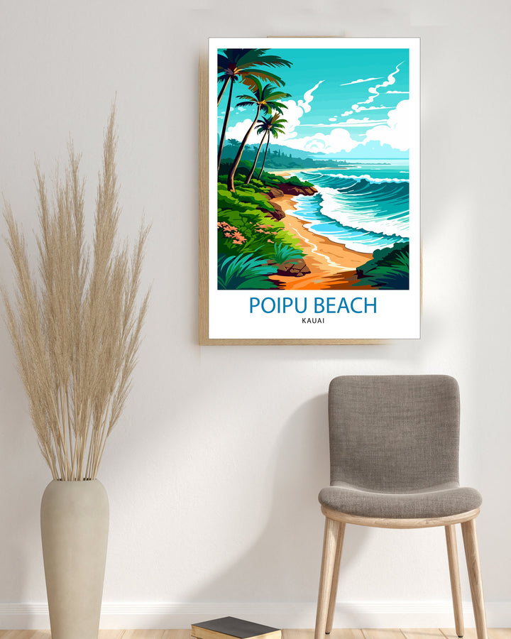 Poipu Beach Kauai Travel Print Poipu Beach Wall Decor Poipu Beach Poster Hawaii Travel Prints Poipu Beach Art Print Poipu Beach Illustration