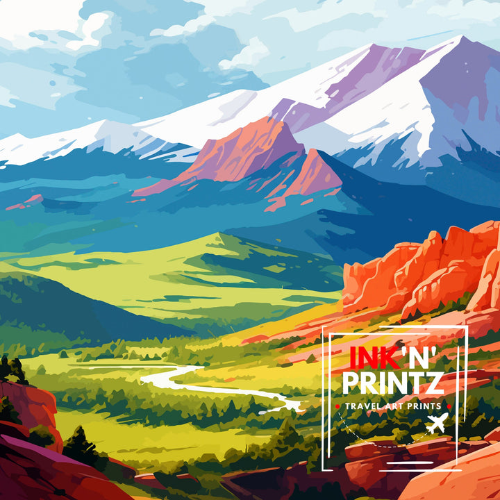 Pikes Peak Colorado Travel Print Mountain Wall Decor Pikes Peak Poster Colorado Travel Prints Nature Art Print Rocky Mountain Illustration